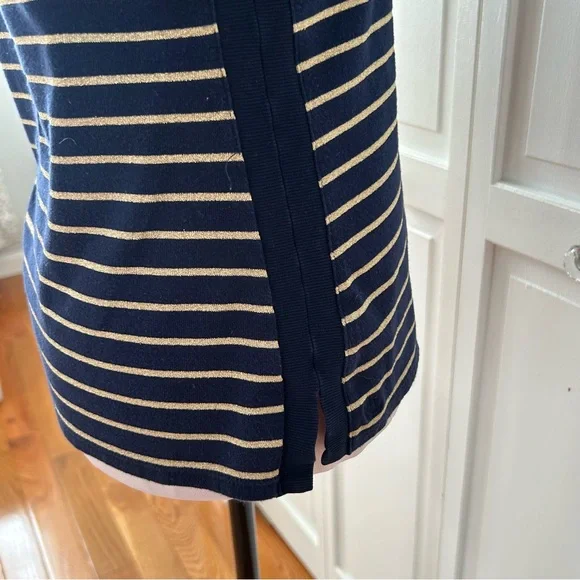 Lauren Ralph Lauren Navy and Gold Striped Long Sleeve Top PM - Picture 8 of 14